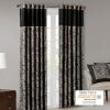Madison Park Faux Silk Paisley Jacquard, Rod Pocket Curtain with Privacy Lining for Living Room, Kitchen, Bedroom and Dorm, 50 in x 18 in, Black Bead Trim(Black Panel Pair)