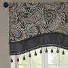 Madison Park Faux Silk Paisley Jacquard, Rod Pocket Curtain with Privacy Lining for Living Room, Kitchen, Bedroom and Dorm, 50 in x 18 in, Black Bead Trim(Black Bead Trim Valance)