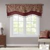 Madison Park Faux Silk Paisley Jacquard, Rod Pocket Curtain with Privacy Lining for Living Room, Kitchen, Bedroom and Dorm, 50 in x 18 in, Black Bead Trim(Burgundy Bead Trim Valance)