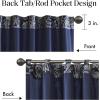 Madison Park Faux Silk Paisley Jacquard, Rod Pocket Curtain with Privacy Lining for Living Room, Kitchen, Bedroom and Dorm, 50 in x 18 in, Black Bead Trim(Navy Panel Pair)