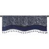 Madison Park Faux Silk Paisley Jacquard, Rod Pocket Curtain with Privacy Lining for Living Room, Kitchen, Bedroom and Dorm, 50 in x 18 in, Black Bead Trim(Navy Bead Trim Valance)