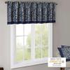 Madison Park Faux Silk Paisley Jacquard, Rod Pocket Curtain with Privacy Lining for Living Room, Kitchen, Bedroom and Dorm, 50 in x 18 in, Black Bead Trim(Navy Bead Trim Valance)