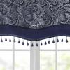 Madison Park Faux Silk Paisley Jacquard, Rod Pocket Curtain with Privacy Lining for Living Room, Kitchen, Bedroom and Dorm, 50 in x 18 in, Black Bead Trim(Navy Bead Trim Valance)