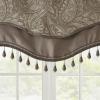 Madison Park Faux Silk Paisley Jacquard, Rod Pocket Curtain with Privacy Lining for Living Room, Kitchen, Bedroom and Dorm, 50 in x 18 in, Black Bead Trim(Taupe Bead Trim Valance)
