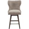 Madison Park Glenwood Upholstered Swivel Counter Stools, Height Kitchen Chair, Solid Wood, Bronze Metal Kickplate Footrest, Back Support, Pipped Fabric, Dining Room Accent Furniture, Cream(Hancock Camel/Brown)