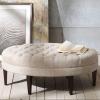 Madison Park Martin Oval Surfboard Tufted Cocktail Ottoman Soft Fabric, All Foam, Wood Frame Modern Coffee Table Living Room Lounge Furniture, Linen, 48″W x 27.5″D x 18″H(Linen)