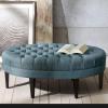 Madison Park Martin Oval Surfboard Tufted Cocktail Ottoman Soft Fabric, All Foam, Wood Frame Modern Coffee Table Living Room Lounge Furniture, Linen, 48″W x 27.5″D x 18″H(Blue)