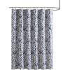 Madison Park Odette Fabric Shower Curtain Luxe Textured Jacquard, Damask Medallion Machine Washable Modern Home Bathroom Decor, Bathtub Privacy Screen, 72″ x 72″, Silver(Navy/Silver)
