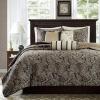 Madison Park Quilt Traditional Damask Design All Season, Lightweight Coverlet Bedspread Bedding Set, Matching Shams, Pillows, 104″x94″, Bellagio, Jacquard Grey, 6 Piece(Black)