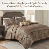 Madison Park Quilt Traditional Damask Design All Season, Lightweight Coverlet Bedspread Bedding Set, Matching Shams, Pillows, 104″x94″, Bellagio, Jacquard Grey, 6 Piece(Brown/Gold)