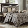 Madison Park Quilt Traditional Damask Design All Season, Lightweight Coverlet Bedspread Bedding Set, Matching Shams, Pillows, 104″x94″, Bellagio, Jacquard Grey, 6 Piece(Black)