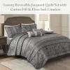 Madison Park Quilt Traditional Damask Design All Season, Lightweight Coverlet Bedspread Bedding Set, Matching Shams, Pillows, 104″x94″, Bellagio, Jacquard Grey, 6 Piece(Grey)