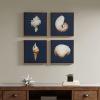 Madison Park Seascape Wall Art-Coastal Theme Complete Set Modern 4 Piece Home Painting Gel Coat Canvas, Living Room Décor, Multi-sizes, Blue(Ocean Seashells)