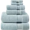 Madison Park Signature Splendor Luxury 100% Cotton Bathroom Towel Set – Soft, Plush 1000 GSM Heavyweight Hotel Quality, Zero Twist, Highly Absorbent, Quick Dry, Multi Sizes, White 6 Piece(Blue)