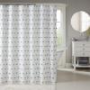 Madison Park Sophie Trendy Shower Curtain with Textured Pom-Poms Accent, Modern Bathroom Décor, Machine Washable Bath Privacy Screen, 72 in x 72 in, Black/White(Blue/White)