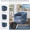 Madison Park Swivel Barrel Accent Chair, Upholstered Curved Back with 7-Inch Thick Woven Cushion, 360° Swivel, Nailhead Trim, Comfy Chair for Living Room, Bedroom, Office, 28″ Wide, Neutral, Tyler(Blue)