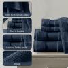 Madison Park Turkish 100% Cotton 600Gsm Luxury Premium Thick Soft Absorbent Hotel Bathroom Towel Set Shower Hand Face Washcloths, Assorted Sizes, Natural 6 Piece(Navy)