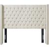 Madison Park Amelia Upholstered Headboard | Nail Head Trim Wingback Button Tufted | King, Cream(Cream)