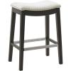 Madison Park Belfast Bar Stools, Contour Padded Seat, Nail Head Trim, Modern Kitchen Counter Chair, Solid Hardwood, Metal Kickplate Footrest, Dining Room Accent Furniture, Linen(Cream)