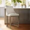 Madison Park Bryce Counter Stool, Antique Gold Metal Base, Curved Rounded Back Upholstered Counter Height Stool for Kitchen Island, 40.5″ H, Cream
