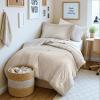Madison Park Essentials Striped Comforter Set Queen, 7 Pieces Modern Minimalist Jacquard Bedding Set for All Season, Bed in A Bag with Sheet Set and Soft Brushed Reverse, Lightweight White(Neutral)