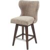 Madison Park Glenwood Upholstered Swivel Counter Stools, Height Kitchen Chair, Solid Wood, Bronze Metal Kickplate Footrest, Back Support, Pipped Fabric, Dining Room Accent Furniture, Cream(Hancock Camel/Brown)