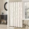 Madison Park Laurel Semi-Sheer Black Shower Curtain – Lightweight Faux Silk Fabric, 72×72 in, Light Filtering, Modern Style Bathroom Curtain Textured Tufting Detail Modern Mid-Century Bathroom Decor(White)