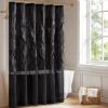 Madison Park Laurel Semi-Sheer Black Shower Curtain – Lightweight Faux Silk Fabric, 72×72 in, Light Filtering, Modern Style Bathroom Curtain Textured Tufting Detail Modern Mid-Century Bathroom Decor(Black)