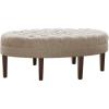 Madison Park Martin Oval Surfboard Tufted Cocktail Ottoman Soft Fabric, All Foam, Wood Frame Modern Coffee Table Living Room Lounge Furniture, Linen, 48″W x 27.5″D x 18″H(Linen)