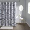 Madison Park Odette Fabric Shower Curtain Luxe Textured Jacquard, Damask Medallion Machine Washable Modern Home Bathroom Decor, Bathtub Privacy Screen, 72″ x 72″, Silver(Navy/Silver)