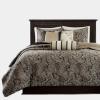 Madison Park Quilt Traditional Damask Design All Season, Lightweight Coverlet Bedspread Bedding Set, Matching Shams, Pillows, 104″x94″, Bellagio, Jacquard Grey, 6 Piece(Black)