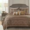 Madison Park Quilt Traditional Damask Design All Season, Lightweight Coverlet Bedspread Bedding Set, Matching Shams, Pillows, 104″x94″, Bellagio, Jacquard Grey, 6 Piece(Brown/Gold)