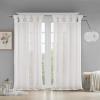 Madison Park Rosette Floral Embellished Cuff Tab Top Solid Window Treatments Single Curtain Panel Drape for Bedroom Living Room and Dorm, 50″x84″, White(White)