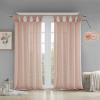 Madison Park Rosette Floral Embellished Cuff Tab Top Solid Window Treatments Single Curtain Panel Drape for Bedroom Living Room and Dorm, 50″x84″, White(Blush)