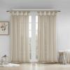 Madison Park Rosette Floral Embellished Cuff Tab Top Solid Window Treatments Single Curtain Panel Drape for Bedroom Living Room and Dorm, 50″x84″, White(Linen)