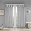 Madison Park Rosette Floral Embellished Cuff Tab Top Solid Window Treatments Single Curtain Panel Drape for Bedroom Living Room and Dorm, 50″x84″, White(Grey)