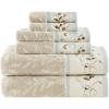 Madison Park Serene 100% Cotton Bath Towel Set Luxurious Floral Decorative Towels for Bathroom Embroidered Cotton Jacquard Design Soft Highly Absorbent for Shower 600 GSM, Multi-Sizes, Green 6 Piece(Cream  Blue)