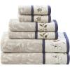 Madison Park Serene 100% Cotton Bath Towel Set Luxurious Floral Decorative Towels for Bathroom Embroidered Cotton Jacquard Design Soft Highly Absorbent for Shower 600 GSM, Multi-Sizes, Green 6 Piece(Navy)