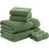 Madison Park Turkish 100% Cotton 600Gsm Luxury Premium Thick Soft Absorbent Hotel Bathroom Towel Set Shower Hand Face Washcloths, Assorted Sizes, Natural 6 Piece(Green)