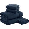 Madison Park Turkish 100% Cotton 600Gsm Luxury Premium Thick Soft Absorbent Hotel Bathroom Towel Set Shower Hand Face Washcloths, Assorted Sizes, Natural 6 Piece(Navy)