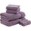Madison Park Turkish 100% Cotton 600Gsm Luxury Premium Thick Soft Absorbent Hotel Bathroom Towel Set Shower Hand Face Washcloths, Assorted Sizes, Natural 6 Piece(Purple)