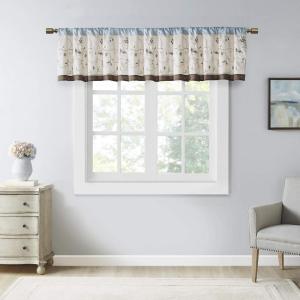 Embroidered Light Filtering Rod Pocket Window Treatment Curtain Window Panel Drape for Bedroom Livingroom and Dorm(Blue)