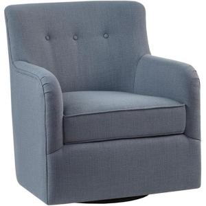 Madison Park Adele Upholstered Swivel Accent Chair, Cozy Upholstered Swivel Chair for Living Room, 7″ Thick Removable Cushion, Modern Accent Armchair, Family Room Furniture, Bedroom Chair, Blue, 29″W