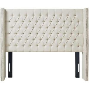 Madison Park Amelia Upholstered Headboard | Nail Head Trim Wingback Button Tufted | King, Cream(Cream)