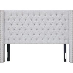 Madison Park Amelia Upholstered Headboard | Nail Head Trim Wingback Button Tufted | King, Cream(Gray)