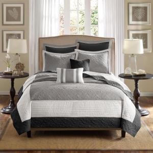 Madison Park Attingham Reversible Quilt Set – All Season Breathable Coverlet, Lightweight Cozy Bedding Layers, Matching Shams, Full/Queen(90″x90″), Navy 7 Piece(Black Multi 7pcs)