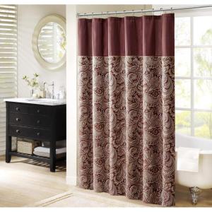 Madison Park Aubrey Shower Curtain Paisley Jacquard Pieced Microfiber Faux Silk Modern Home Bathroom Decorations Bathtub Privacy Screen, Decorative Bathroom, 72″ x 72″, Navy(Burgundy)