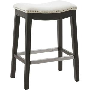 Madison Park Belfast Bar Stools, Contour Padded Seat, Nail Head Trim, Modern Kitchen Counter Chair, Solid Hardwood, Metal Kickplate Footrest, Dining Room Accent Furniture, Linen(Cream)