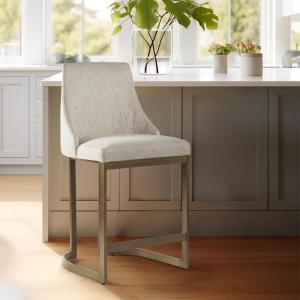 Madison Park Bryce Counter Stool, Antique Gold Metal Base, Curved Rounded Back Upholstered Counter Height Stool for Kitchen Island, 40.5″ H, Cream
