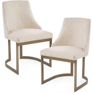 Madison Park Bryce Parsons Upholstered Accent Dining Chairs Set of 2, Padded Seat with Cushion, Antique Gold Metal Frame Back and Sled Leg, Contemporary Modern Chic for Kitchen, Cream 2 Piece(Cream)